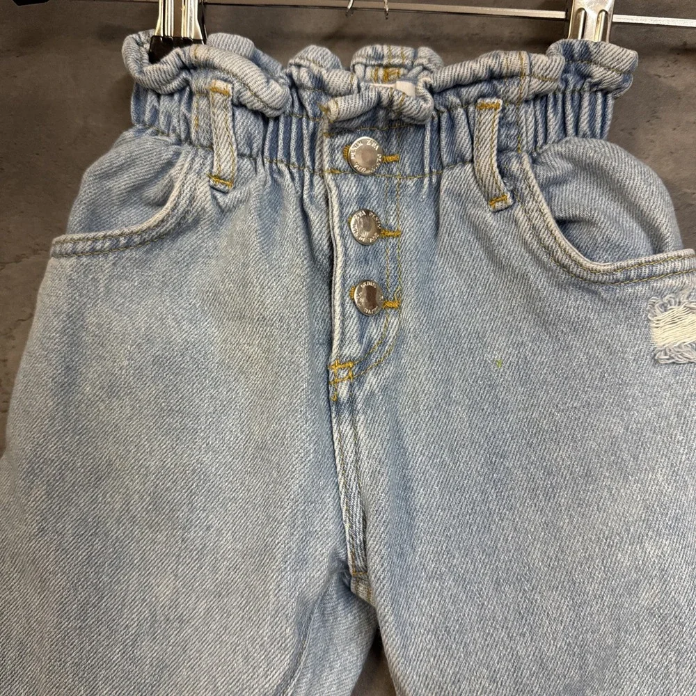 Zara light-wash kids' denim jeans Paper Bag Waist Distressed 18-24m Button Fly